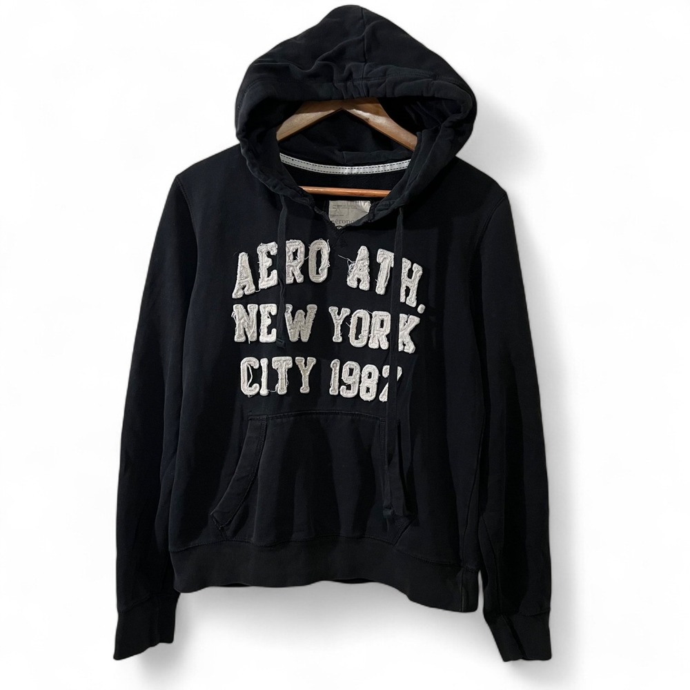 Aeropostale Black Hoodie XL Letter Graphic Pullover Sweatshirt Vintage Y2K